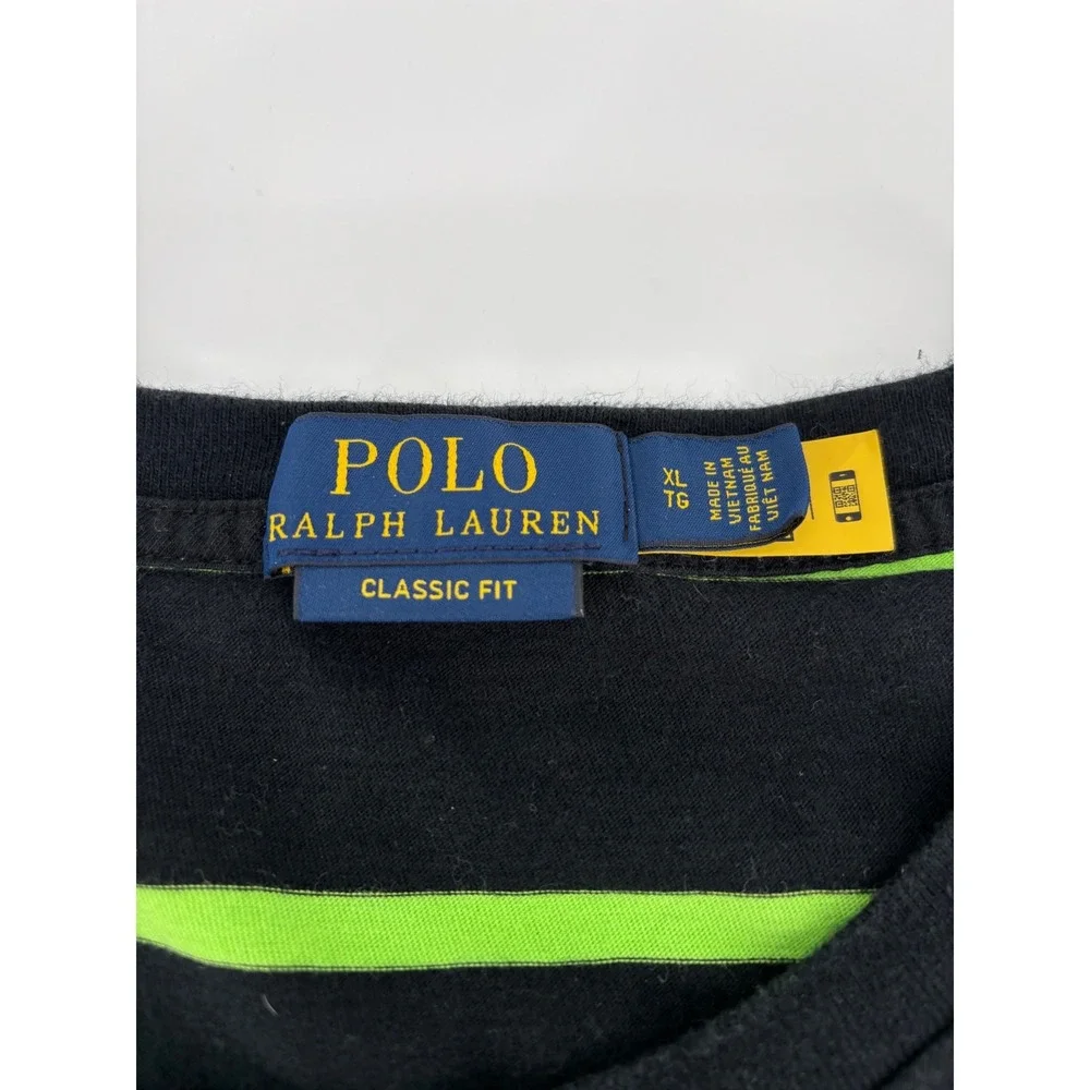 Polo Ralph Lauren Mens XL Classic Fit Striped T-Shirt Black Lime Green Pony Logo